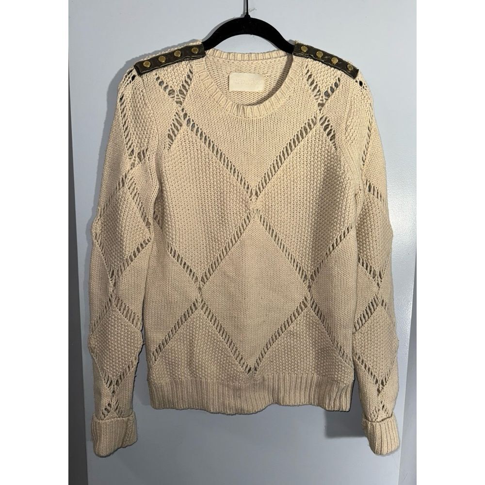 Zadig & Voltaire cream alpaca wool sweater with leather snap‎ placket size small